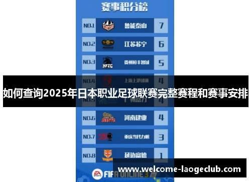 如何查询2025年日本职业足球联赛完整赛程和赛事安排